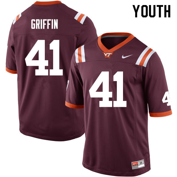 Youth #41 Jaylen Griffin Virginia Tech Hokies College Football Jerseys Sale-Maroon
